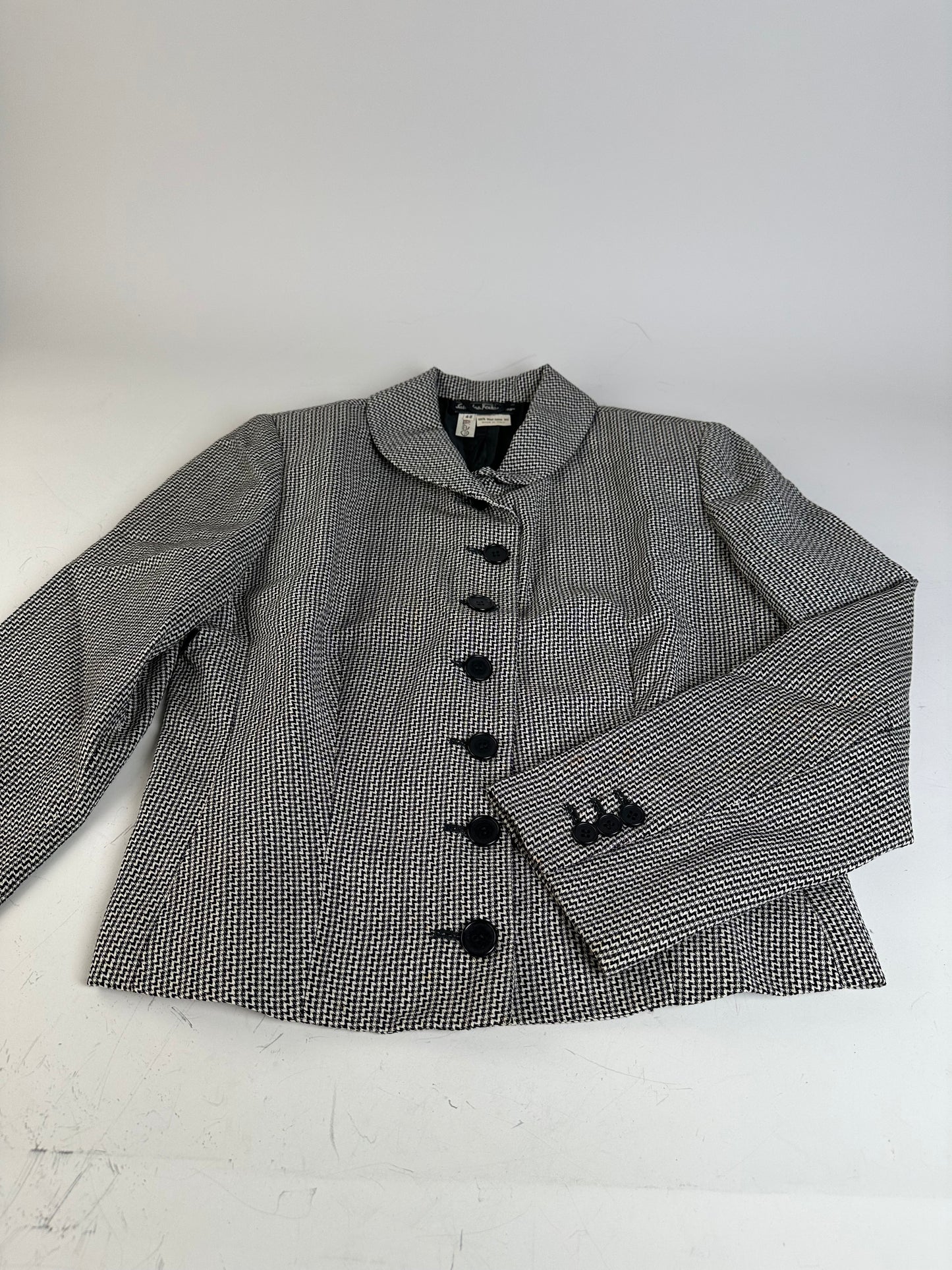 Vintage Ferragamo Houndstooth Wool Jacket Black White M