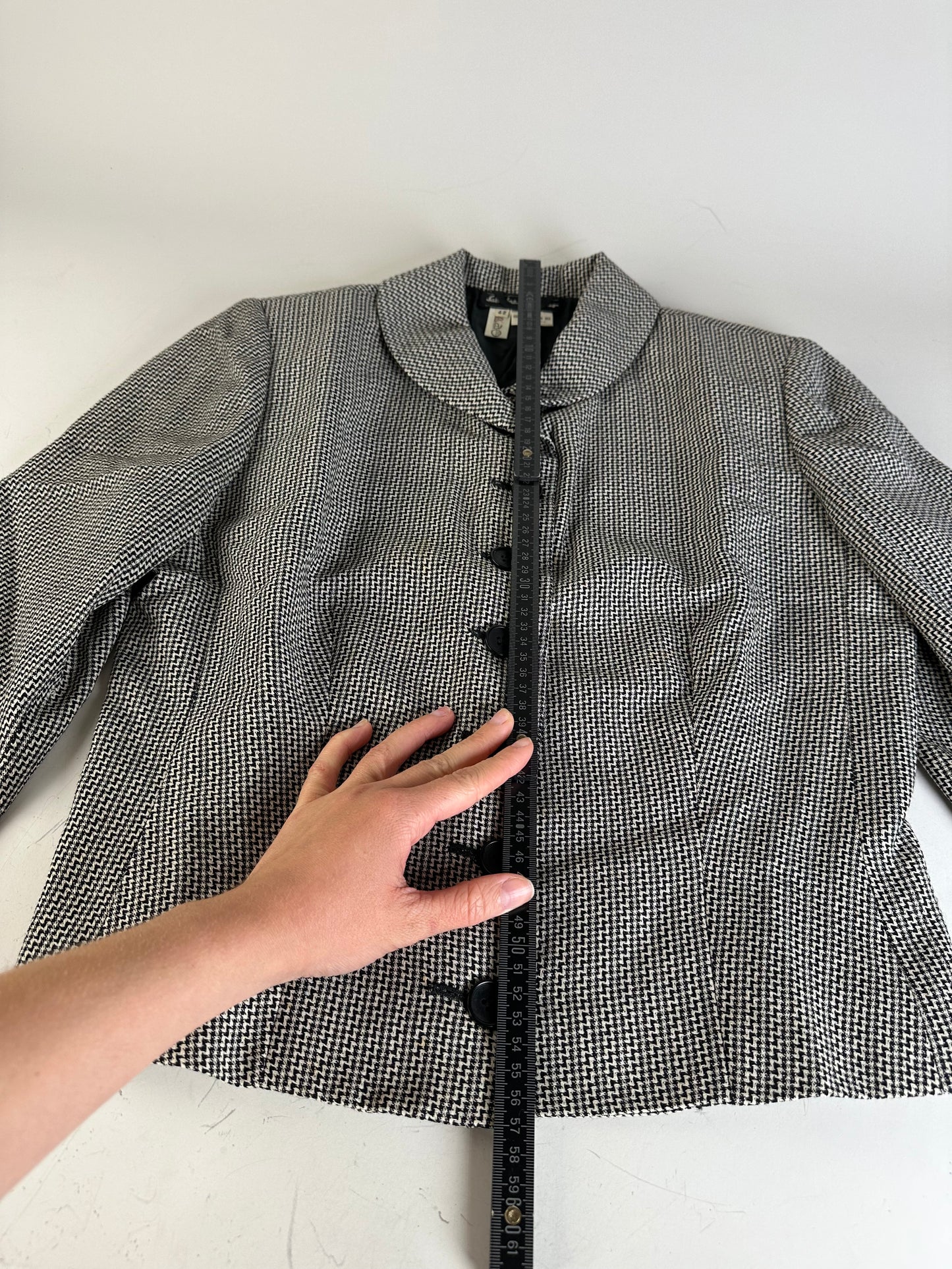 Vintage Ferragamo Houndstooth Wool Jacket Black White M