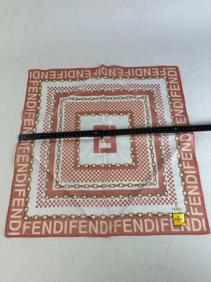 Vintage Fendi FF Logo Silk Scarf Coral White Gold-Tone c. 2000
