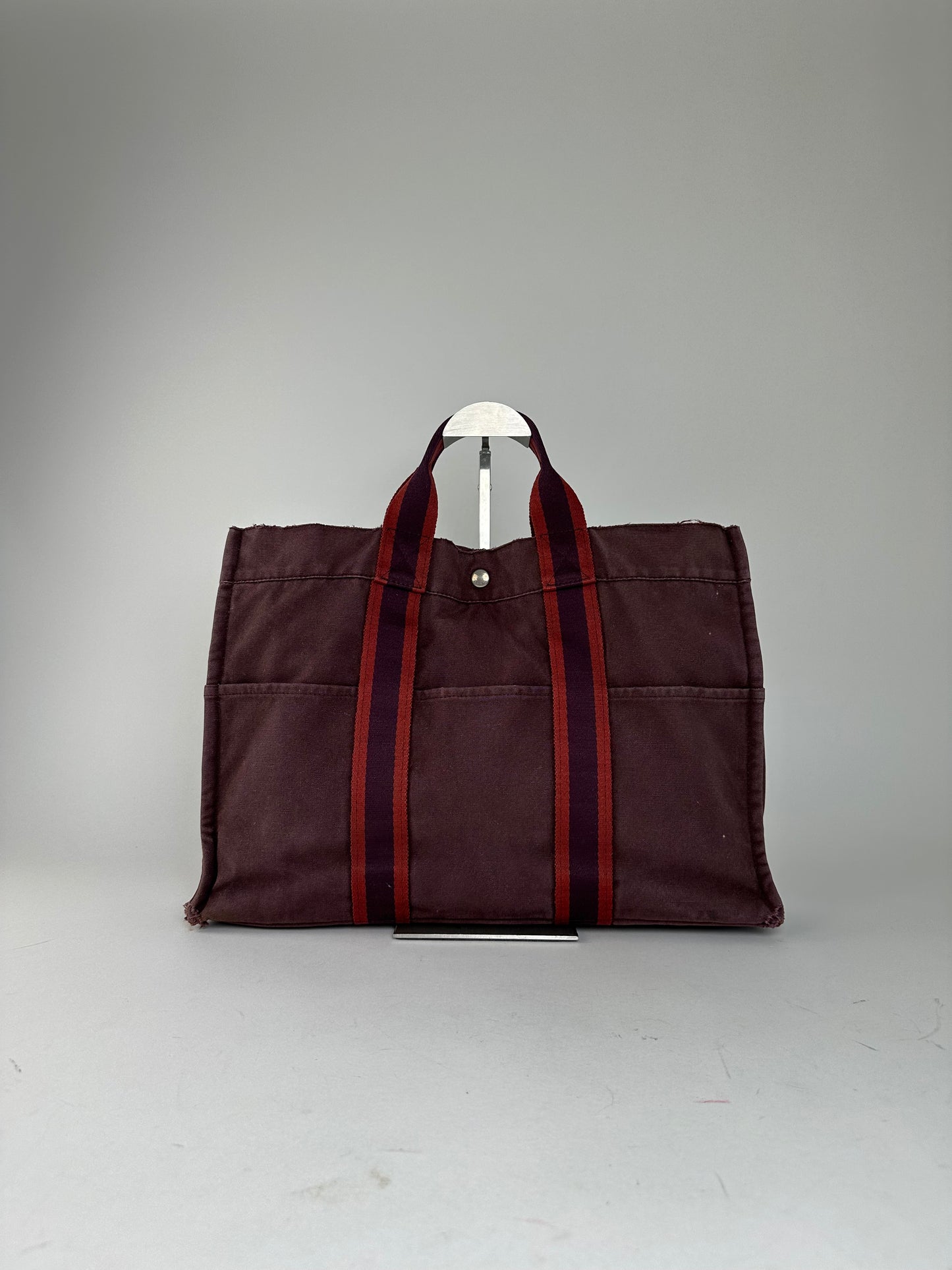 Vintage Hermes Fourre Tout Canvas Tote Bag Burgundy Red