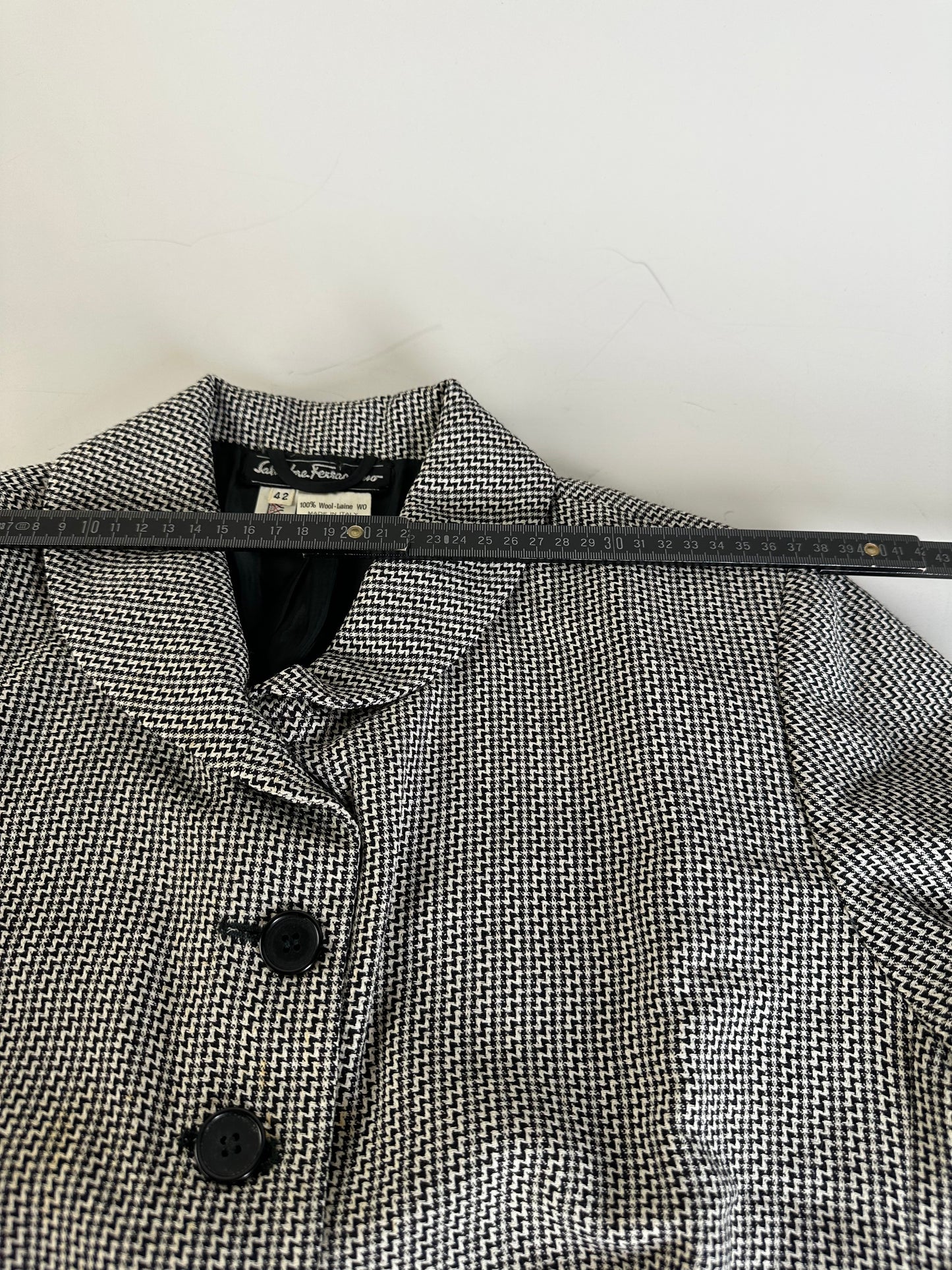 Vintage Ferragamo Houndstooth Wool Jacket Black White M