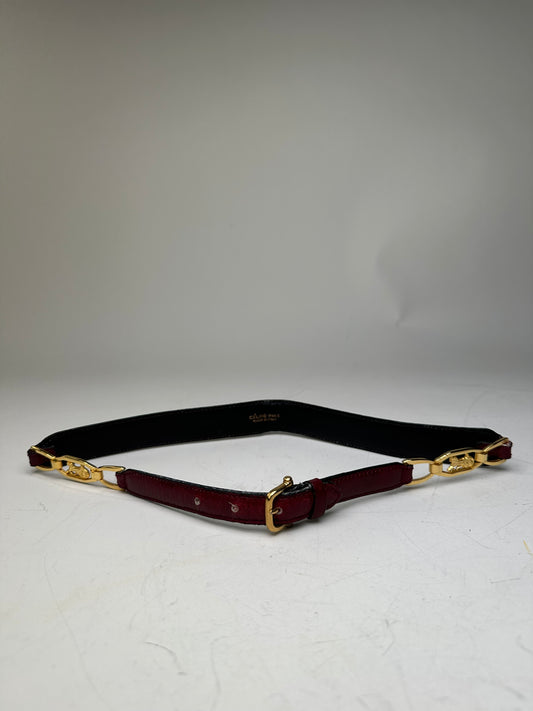 Vintage Celine Leather Shoulder Strap Black Burgundy Gold