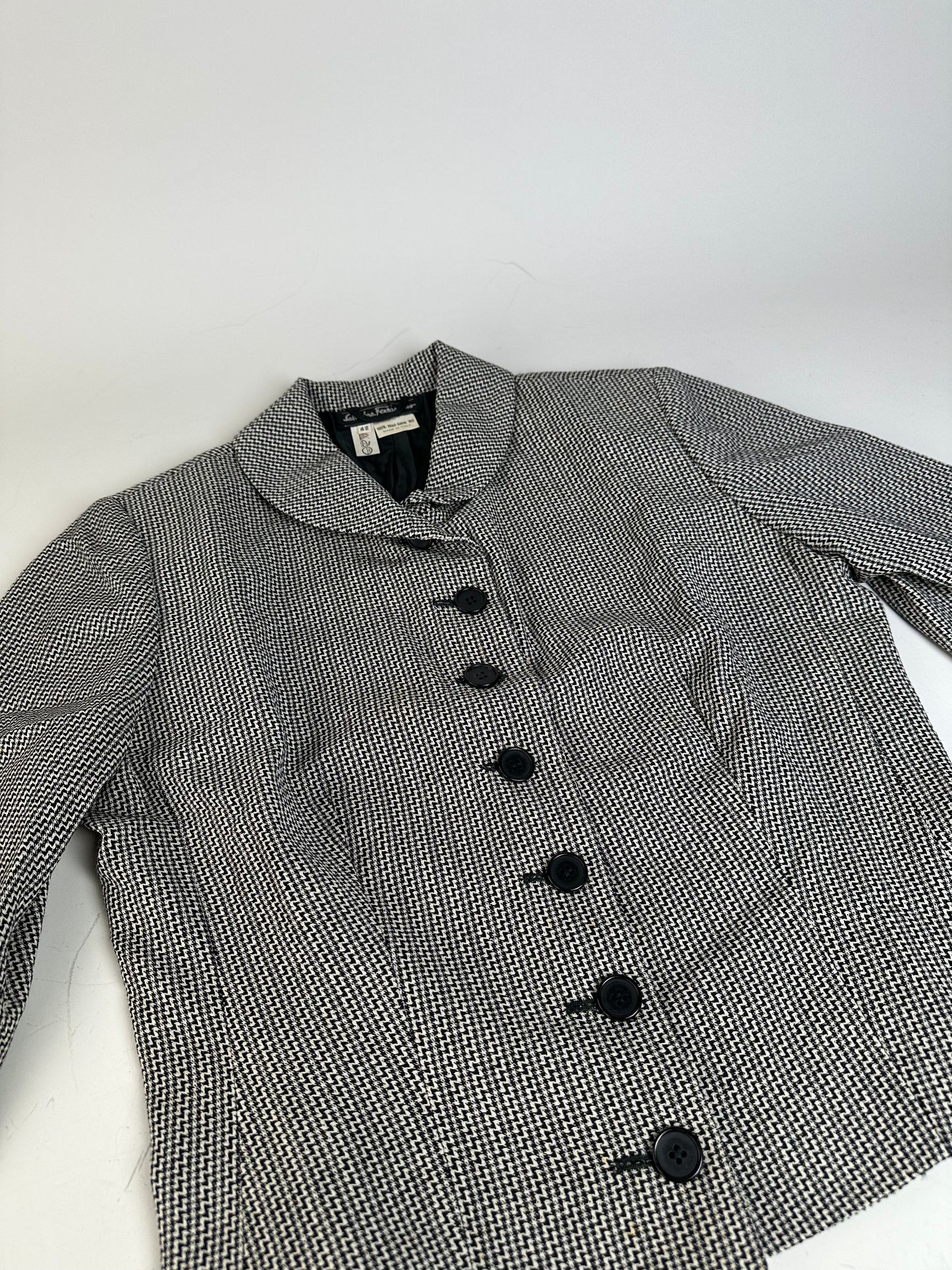 Vintage Ferragamo Houndstooth Wool Jacket Black White M