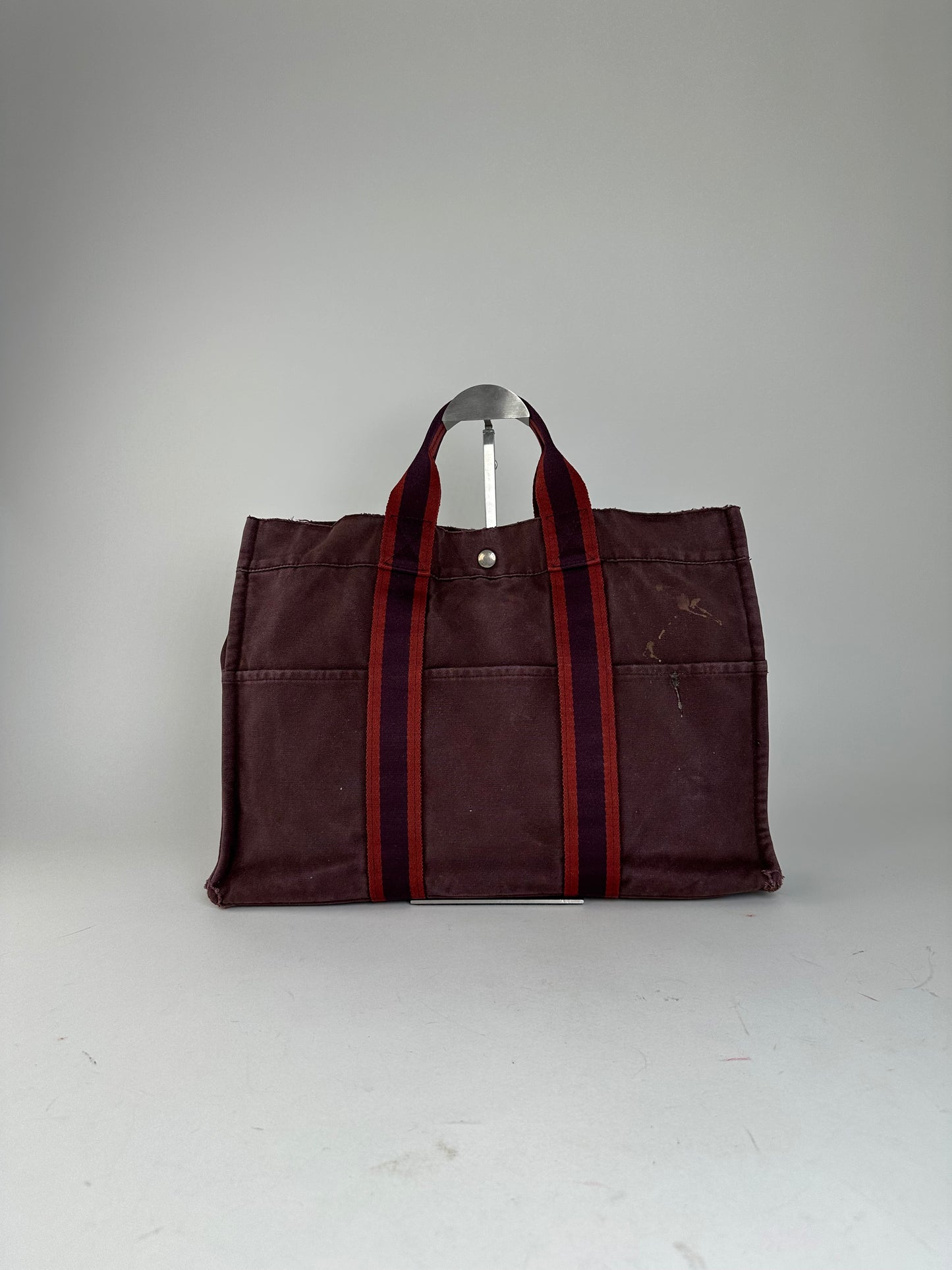 Vintage Hermes Fourre Tout Canvas Tote Bag Burgundy Red