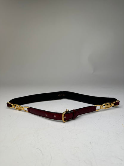 Vintage Celine Leather Shoulder Strap Black Burgundy Gold