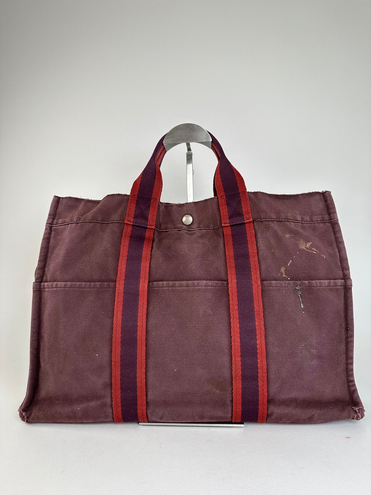 Vintage Hermes Fourre Tout Canvas Tote Bag Burgundy Red