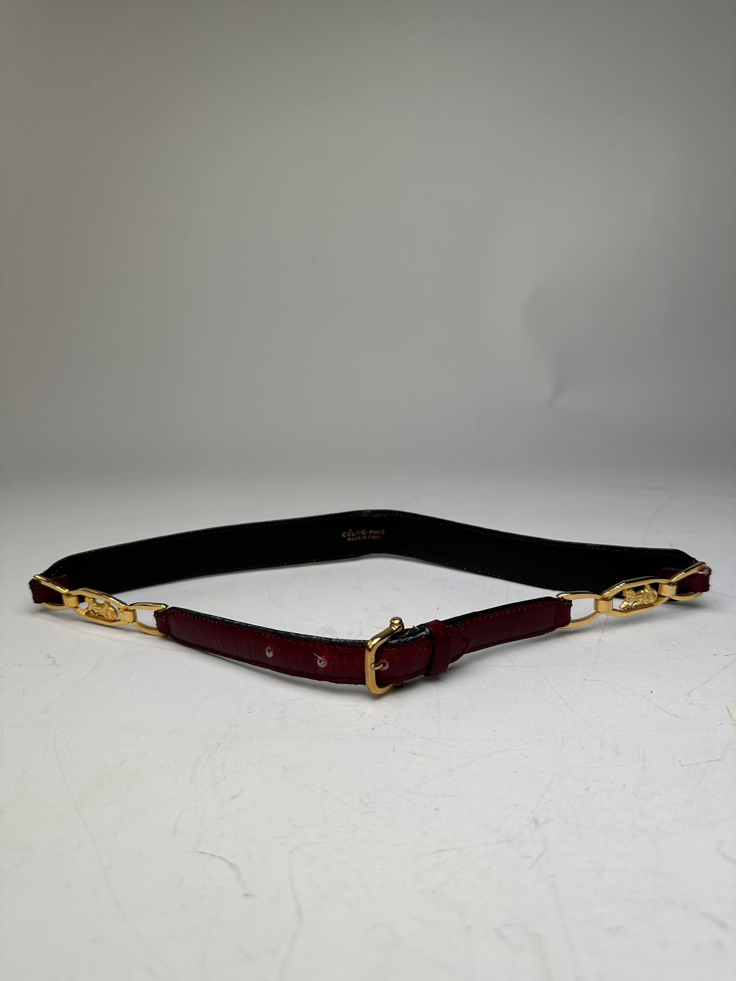 Vintage Celine Leather Shoulder Strap Black Burgundy Gold