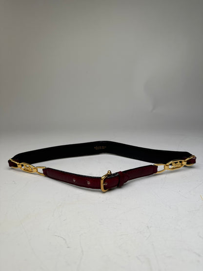 Vintage Celine Leather Shoulder Strap Black Burgundy Gold