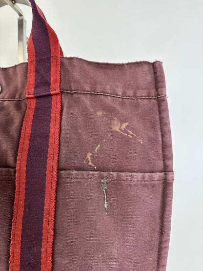 Vintage Hermes Fourre Tout Canvas Tote Bag Burgundy Red