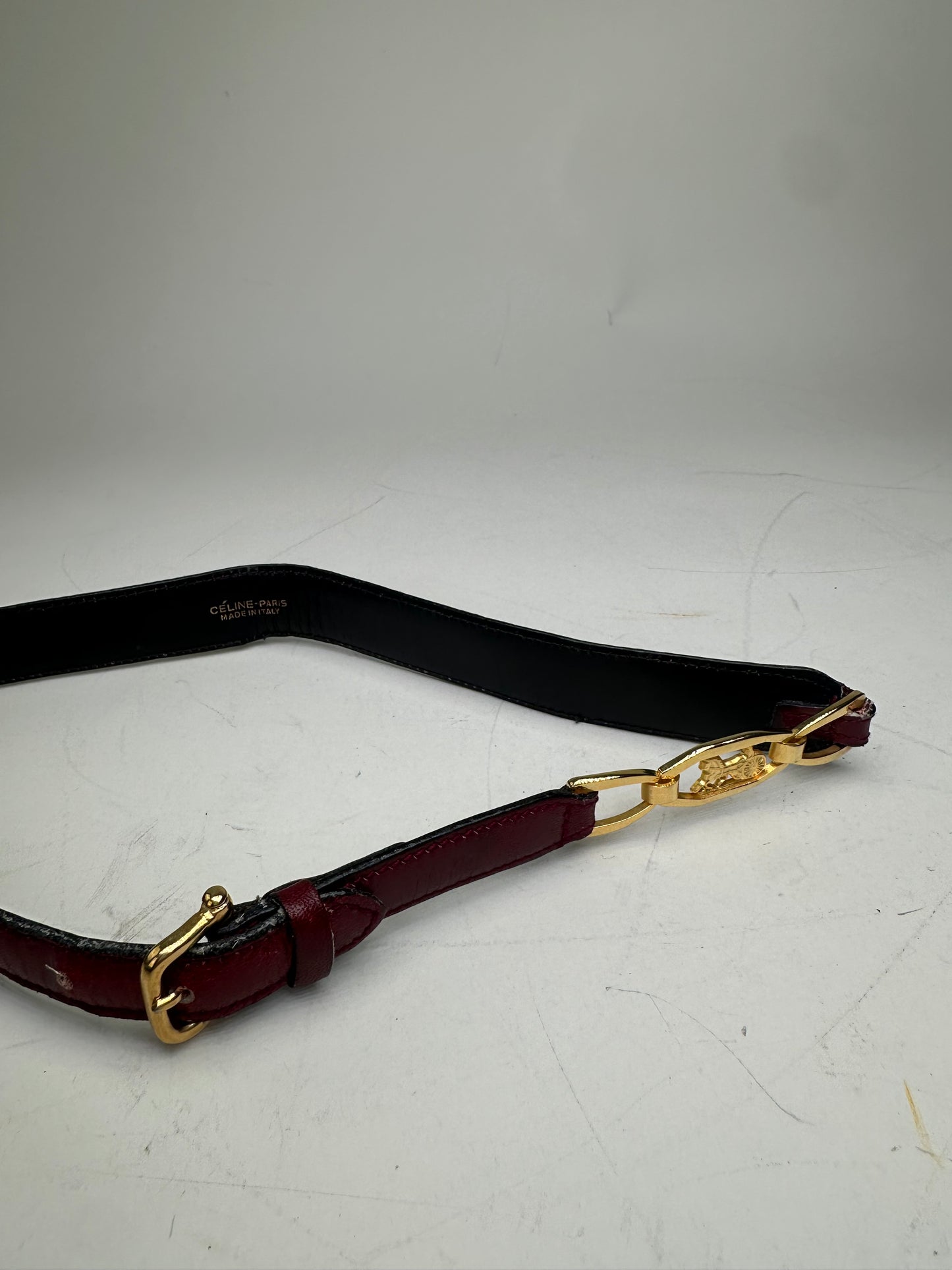 Vintage Celine Leather Shoulder Strap Black Burgundy Gold
