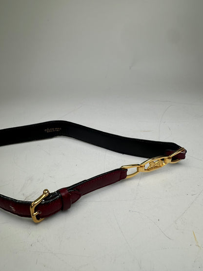 Vintage Celine Leather Shoulder Strap Black Burgundy Gold
