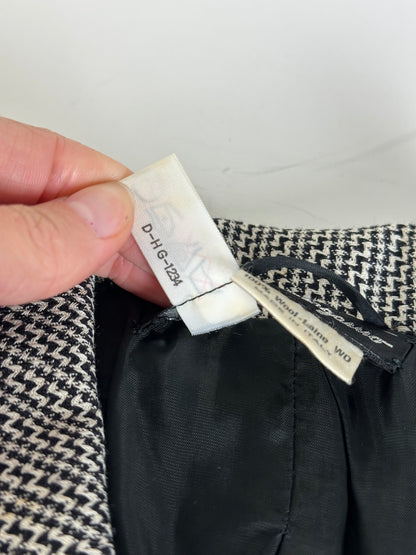 Vintage Ferragamo Houndstooth Wool Jacket Black White M