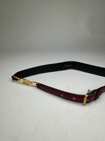 Vintage Celine Leather Shoulder Strap Black Burgundy Gold
