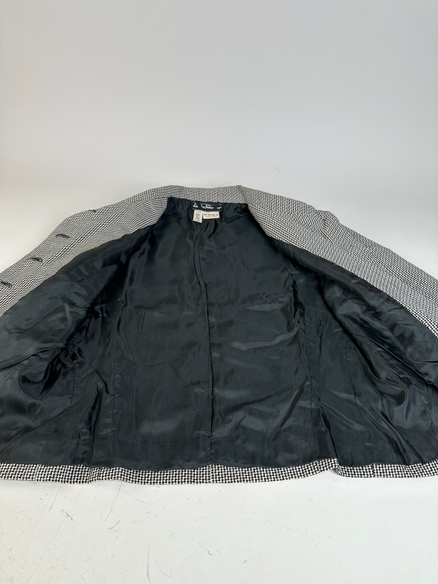 Vintage Ferragamo Houndstooth Wool Jacket Black White M