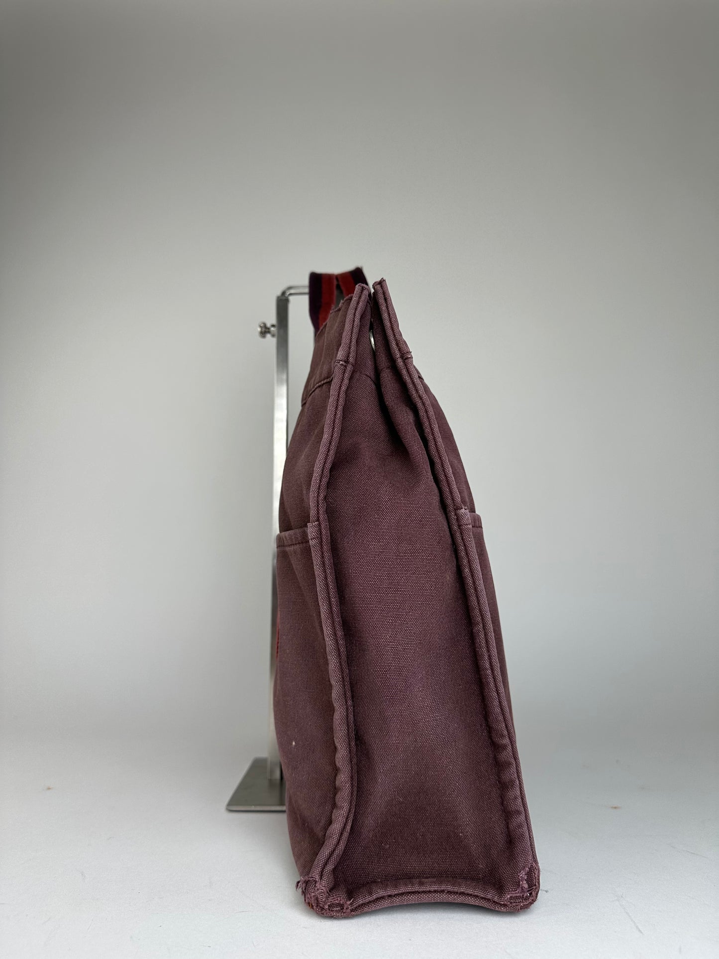 Vintage Hermes Fourre Tout Canvas Tote Bag Burgundy Red