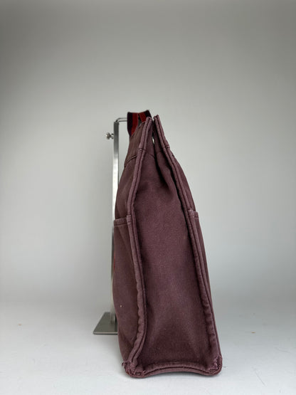 Vintage Hermes Fourre Tout Canvas Tote Bag Burgundy Red