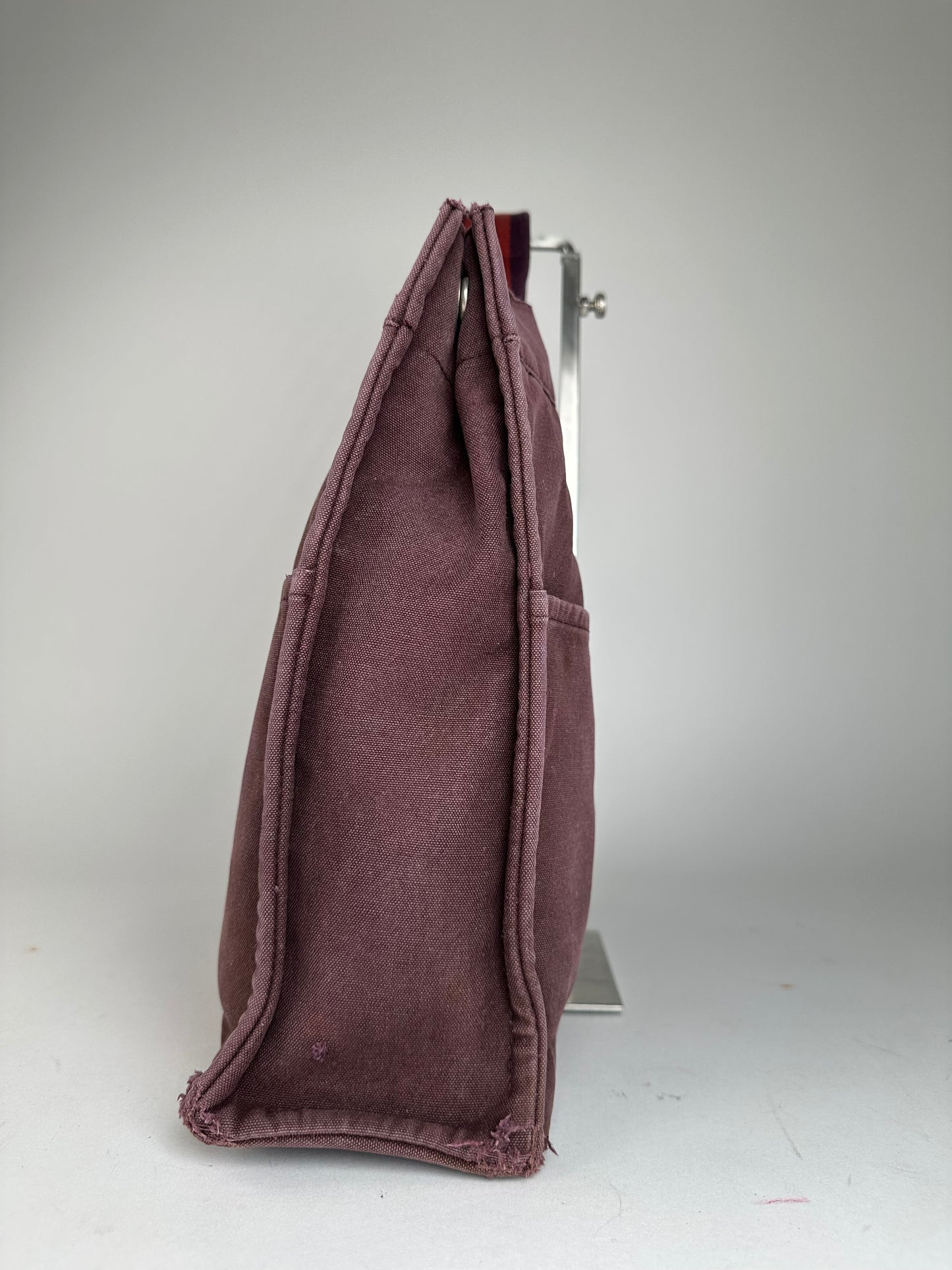 Vintage Hermes Fourre Tout Canvas Tote Bag Burgundy Red