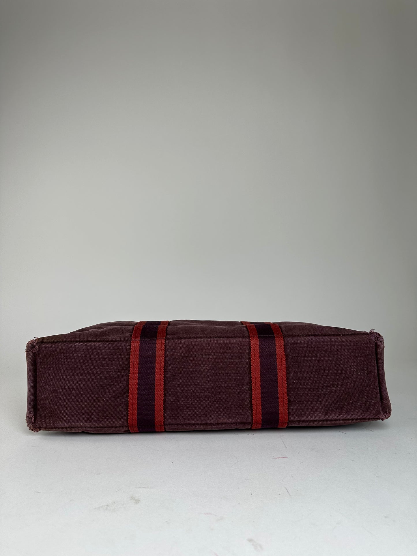 Vintage Hermes Fourre Tout Canvas Tote Bag Burgundy Red