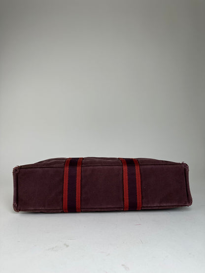 Vintage Hermes Fourre Tout Canvas Tote Bag Burgundy Red