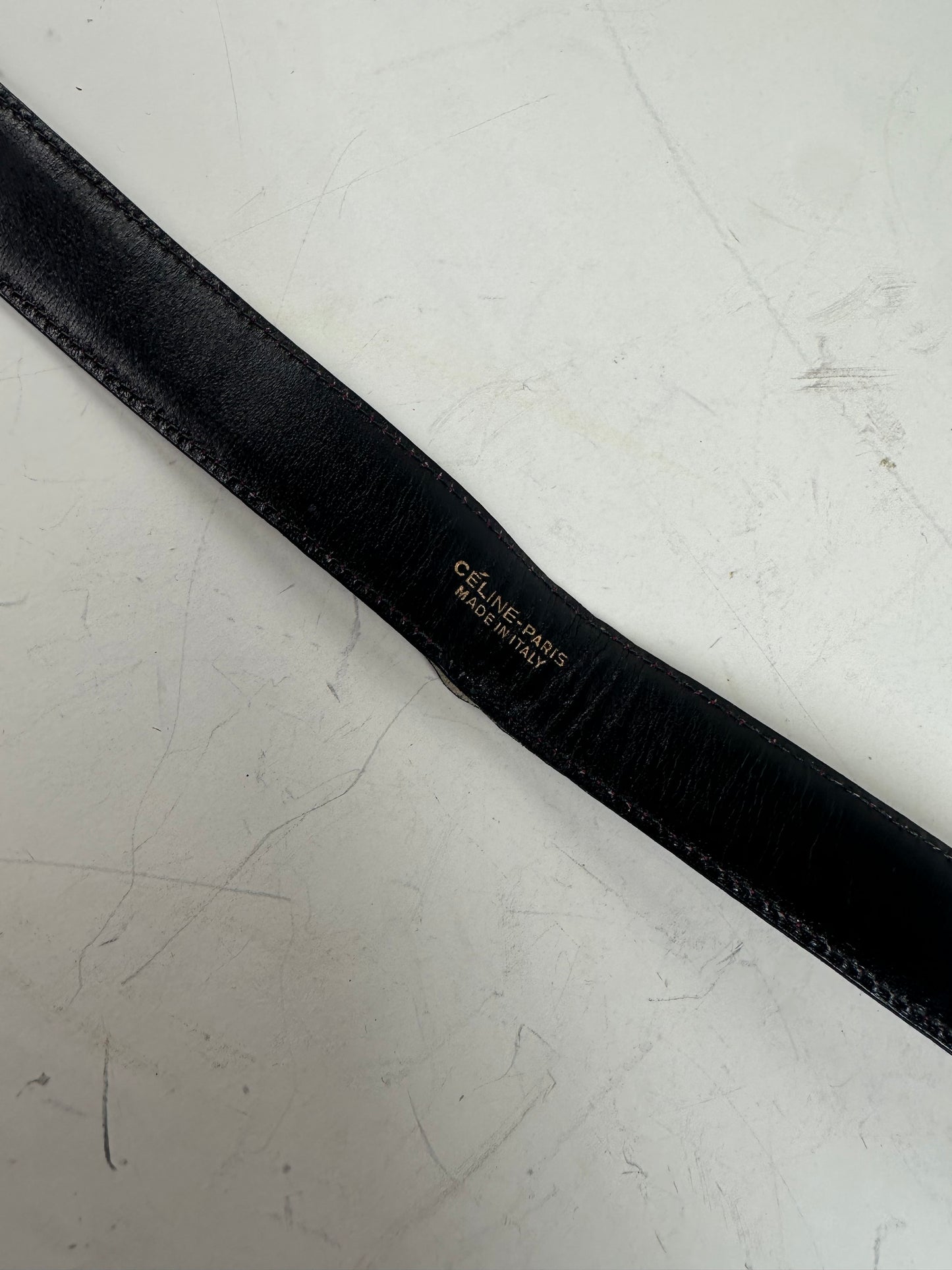 Vintage Celine Leather Shoulder Strap Black Burgundy Gold