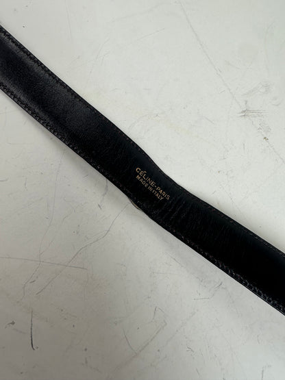 Vintage Celine Leather Shoulder Strap Black Burgundy Gold