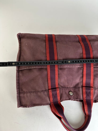Vintage Hermes Fourre Tout Canvas Tote Bag Burgundy Red
