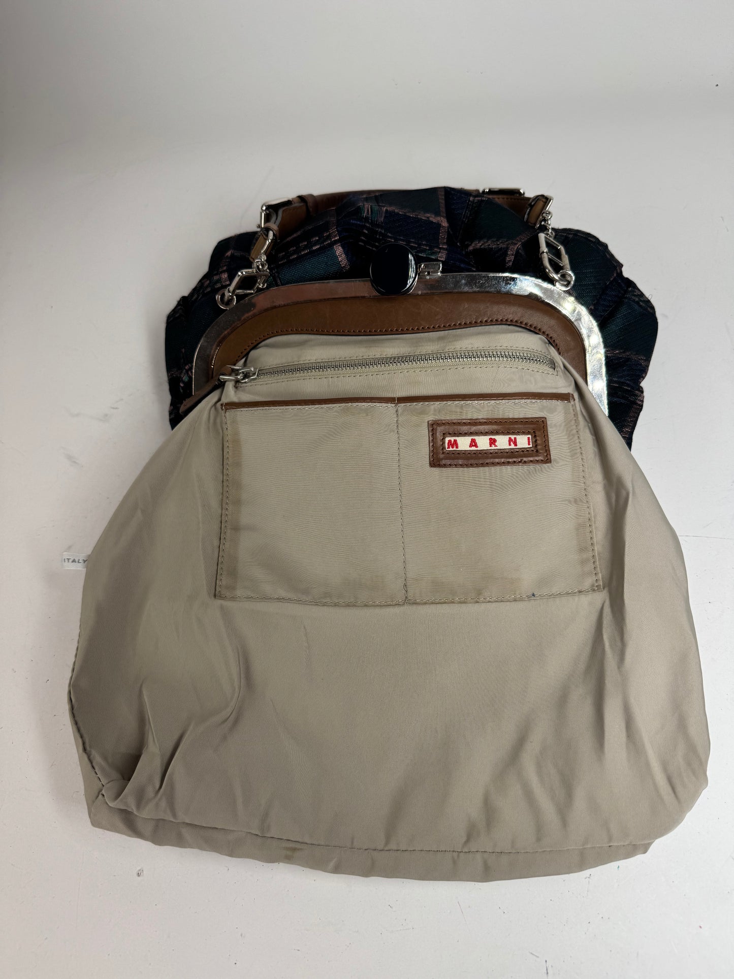 Vintage Marni Checked Wool Handbag Blue Green