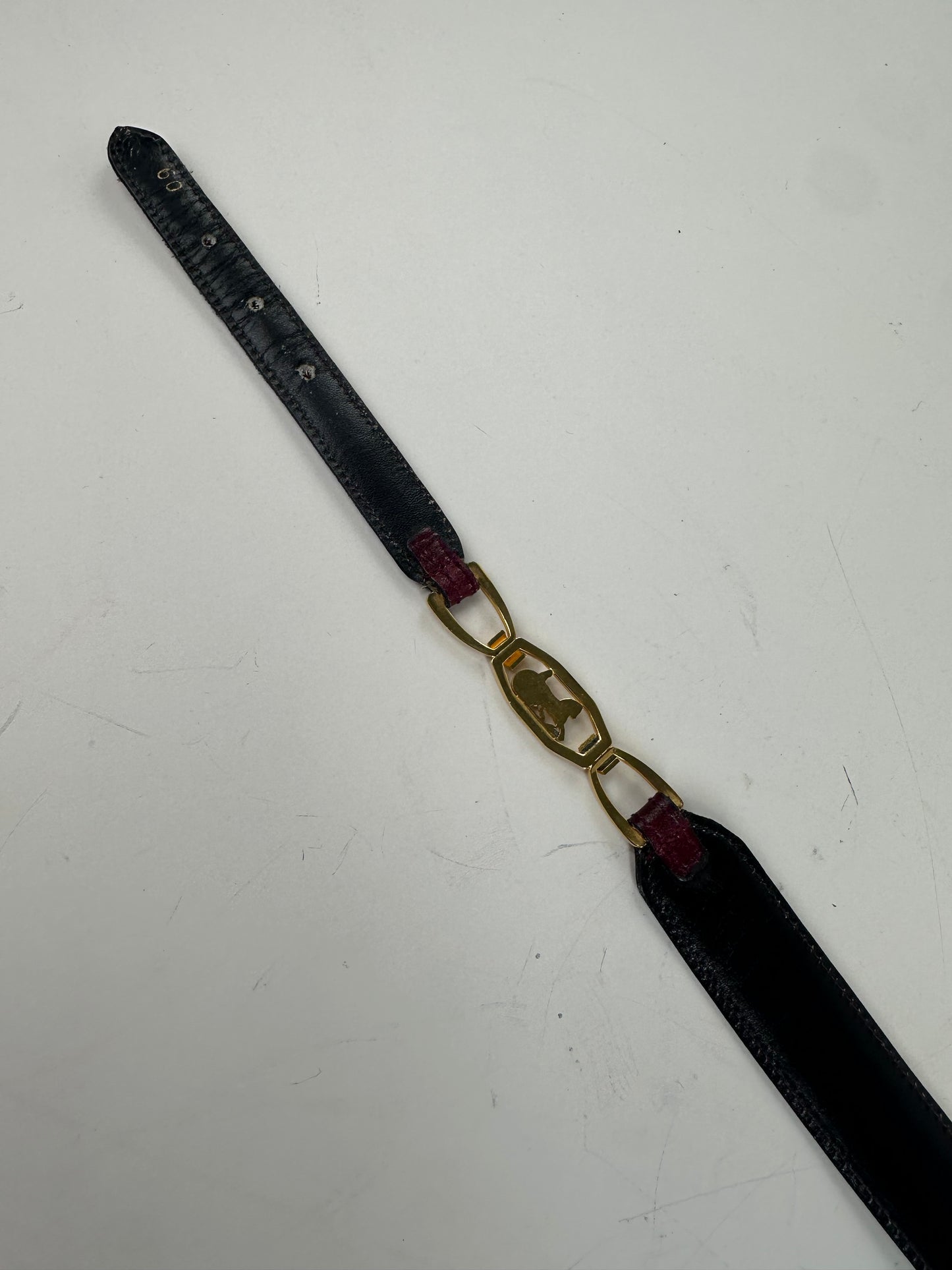 Vintage Celine Leather Shoulder Strap Black Burgundy Gold