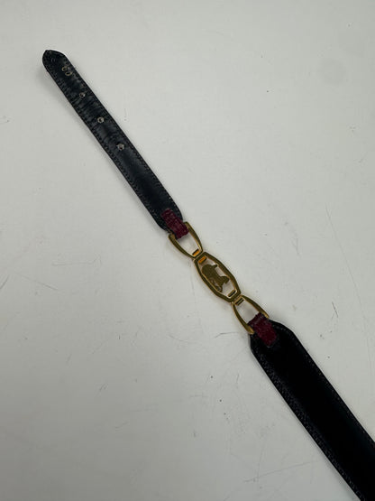 Vintage Celine Leather Shoulder Strap Black Burgundy Gold