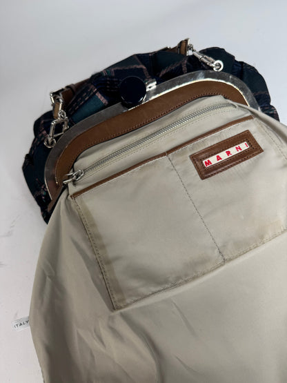 Vintage Marni Checked Wool Handbag Blue Green