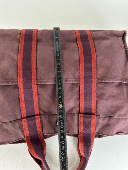 Vintage Hermes Fourre Tout Canvas Tote Bag Burgundy Red