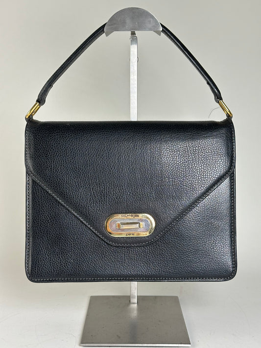 Vintage Courreges Textured Leather Handbag Black Gold