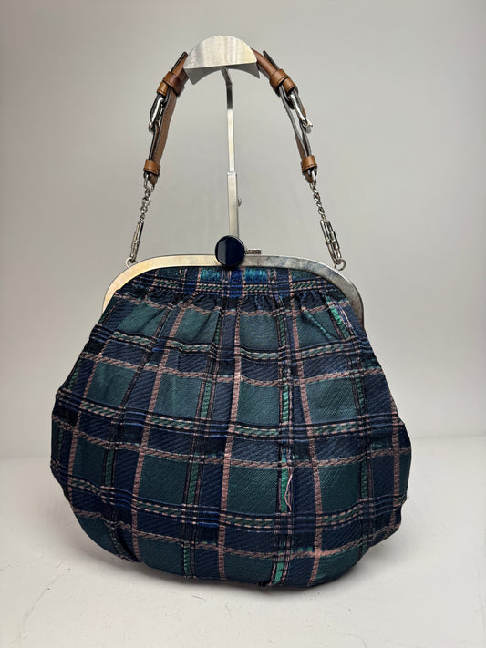 Vintage Marni Checked Wool Handbag Blue Green