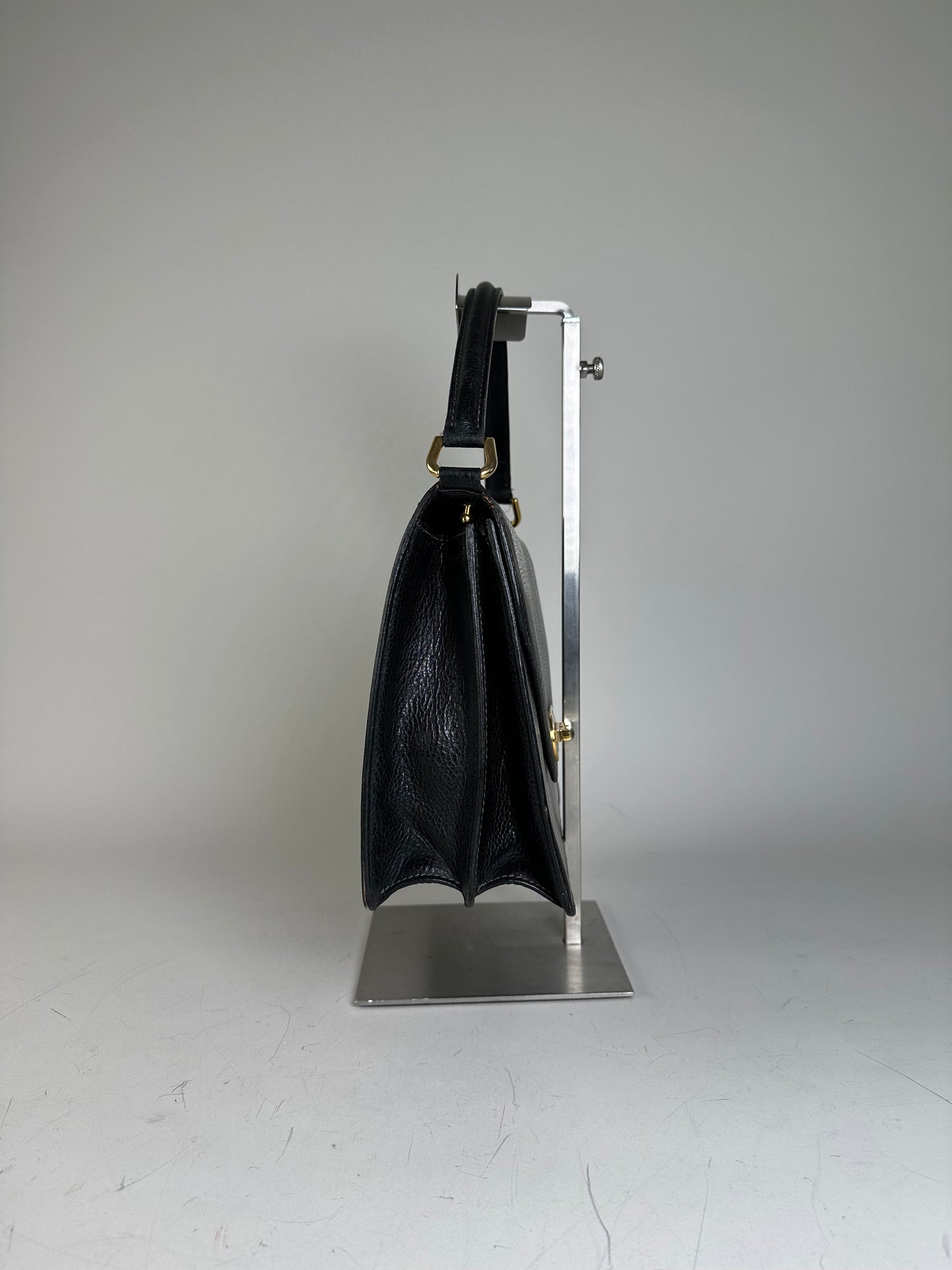 Vintage Courreges Textured Leather Handbag Black Gold