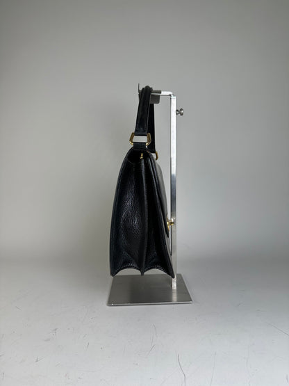 Vintage Courreges Textured Leather Handbag Black Gold