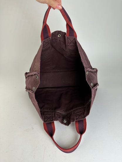 Vintage Hermes Fourre Tout Canvas Tote Bag Burgundy Red