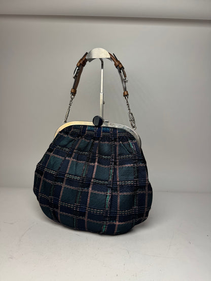 Vintage Marni Checked Wool Handbag Blue Green