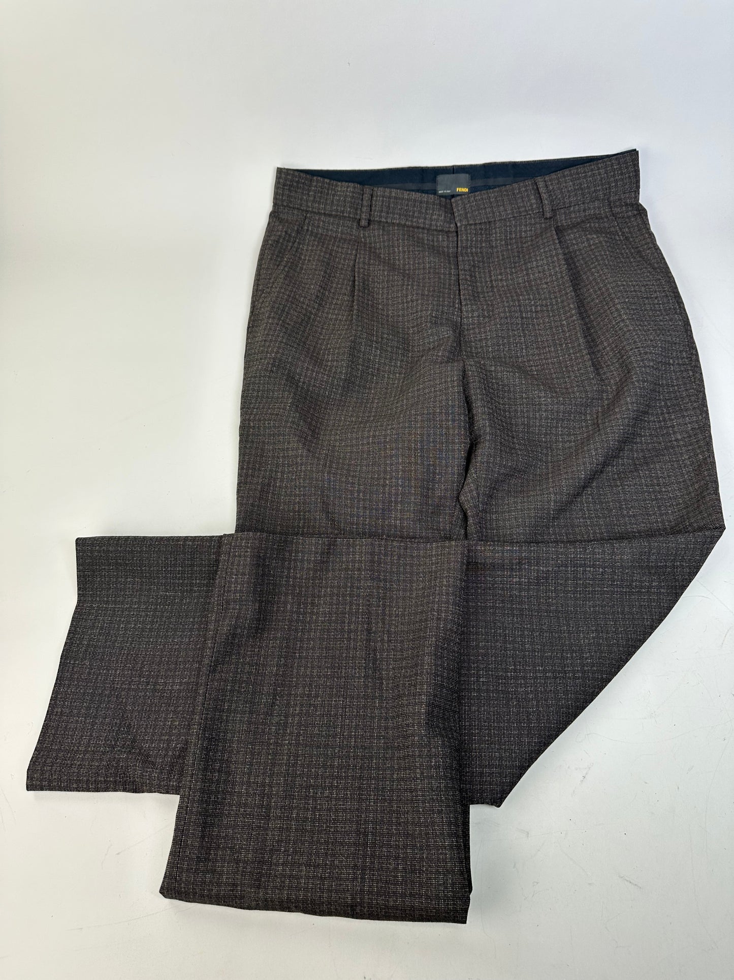 Vintage Fendi Checked Wool Blend Trousers Dark Grey XS