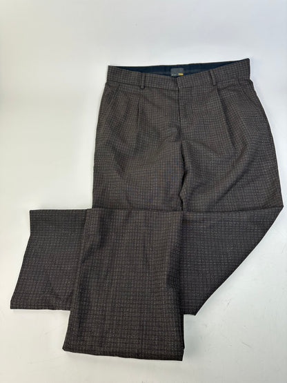 Vintage Fendi Checked Wool Blend Trousers Dark Grey XS