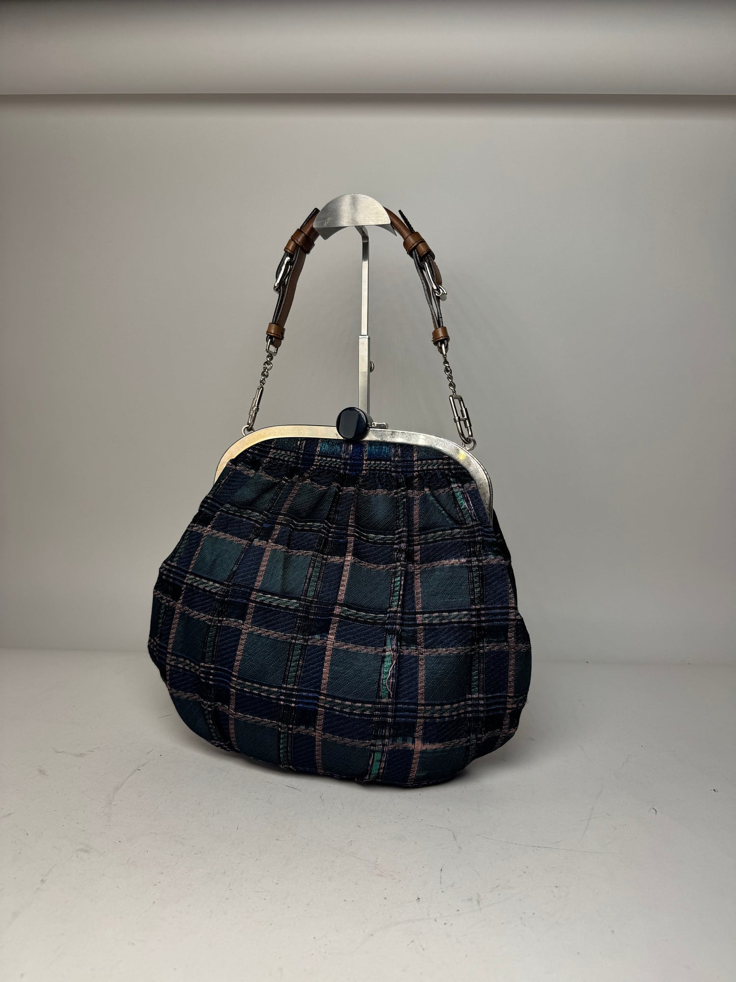 Vintage Marni Checked Wool Handbag Blue Green