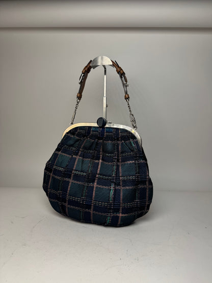 Vintage Marni Checked Wool Handbag Blue Green
