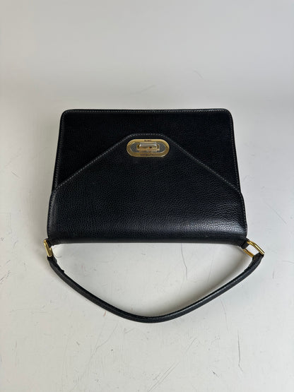 Vintage Courreges Textured Leather Handbag Black Gold