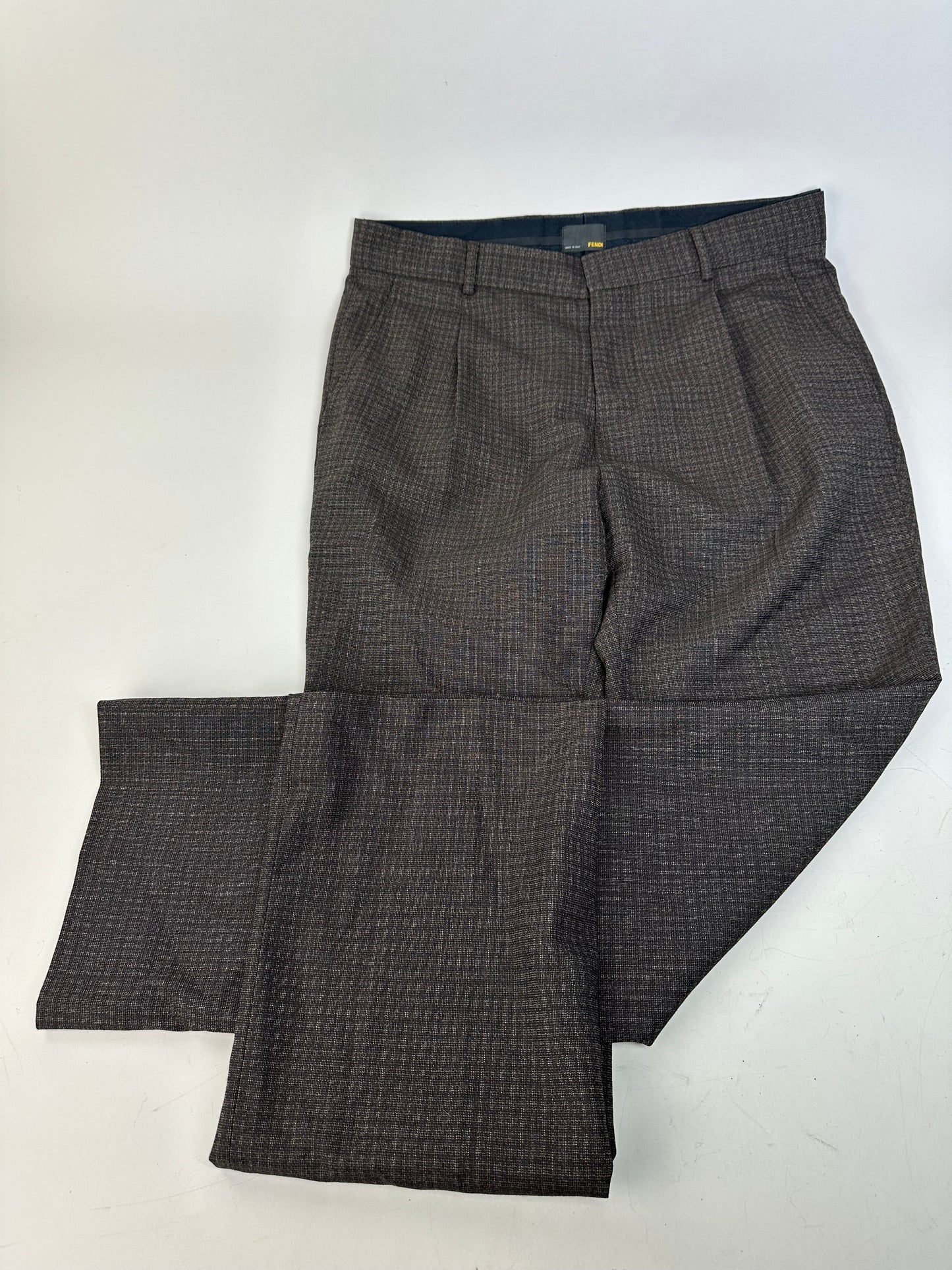Vintage Fendi Checked Wool Blend Trousers Dark Grey XS