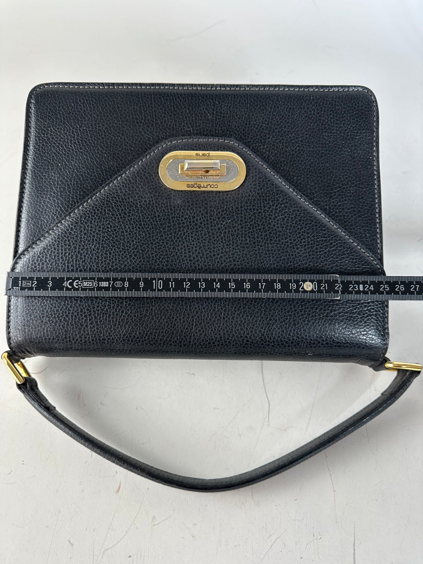Vintage Courreges Textured Leather Handbag Black Gold
