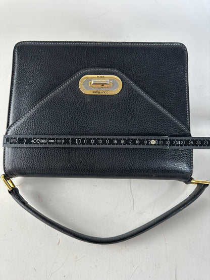 Vintage Courreges Textured Leather Handbag Black Gold