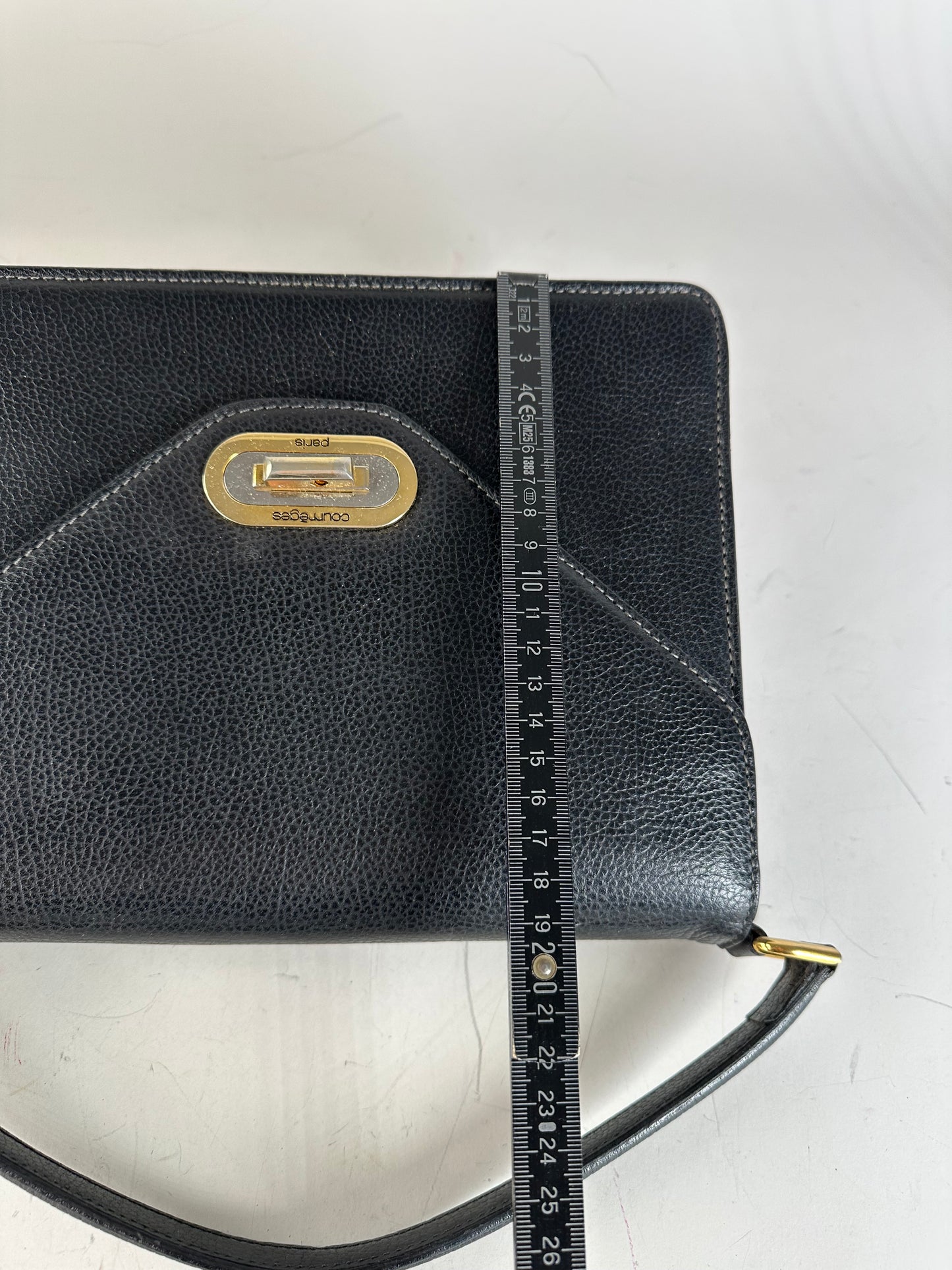 Vintage Courreges Textured Leather Handbag Black Gold