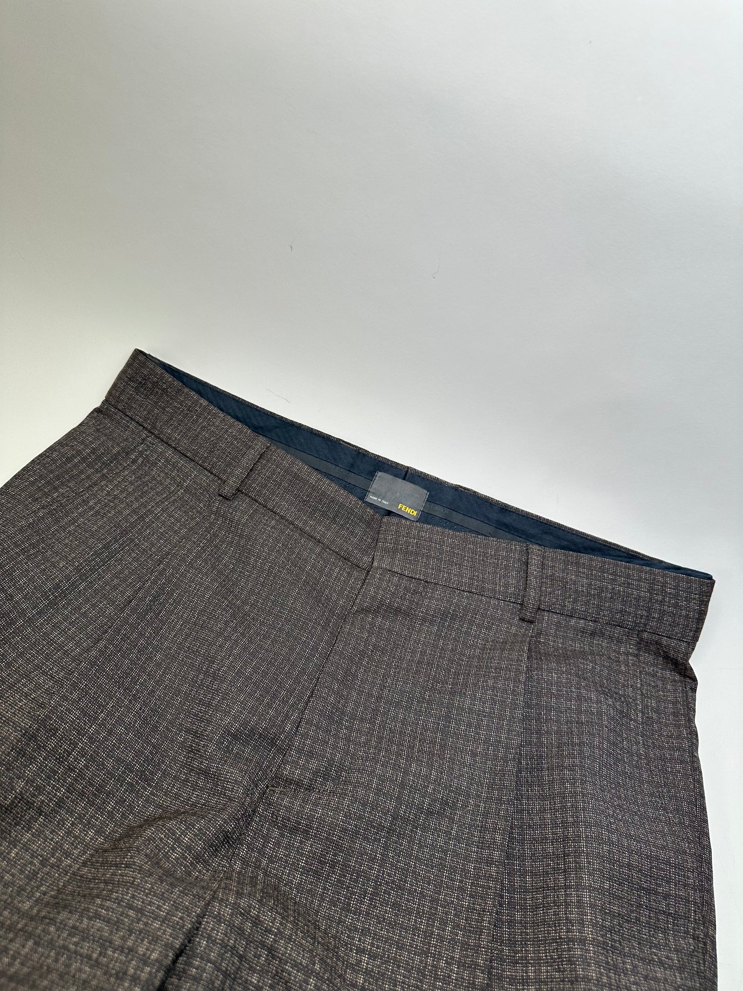 Vintage Fendi Checked Wool Blend Trousers Dark Grey XS