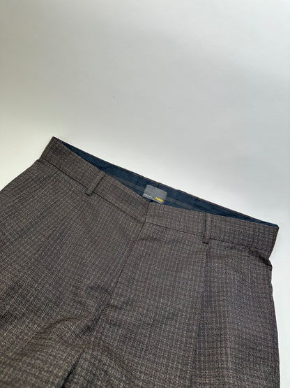 Vintage Fendi Checked Wool Blend Trousers Dark Grey XS