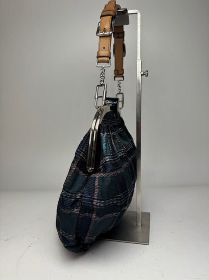 Vintage Marni Checked Wool Handbag Blue Green