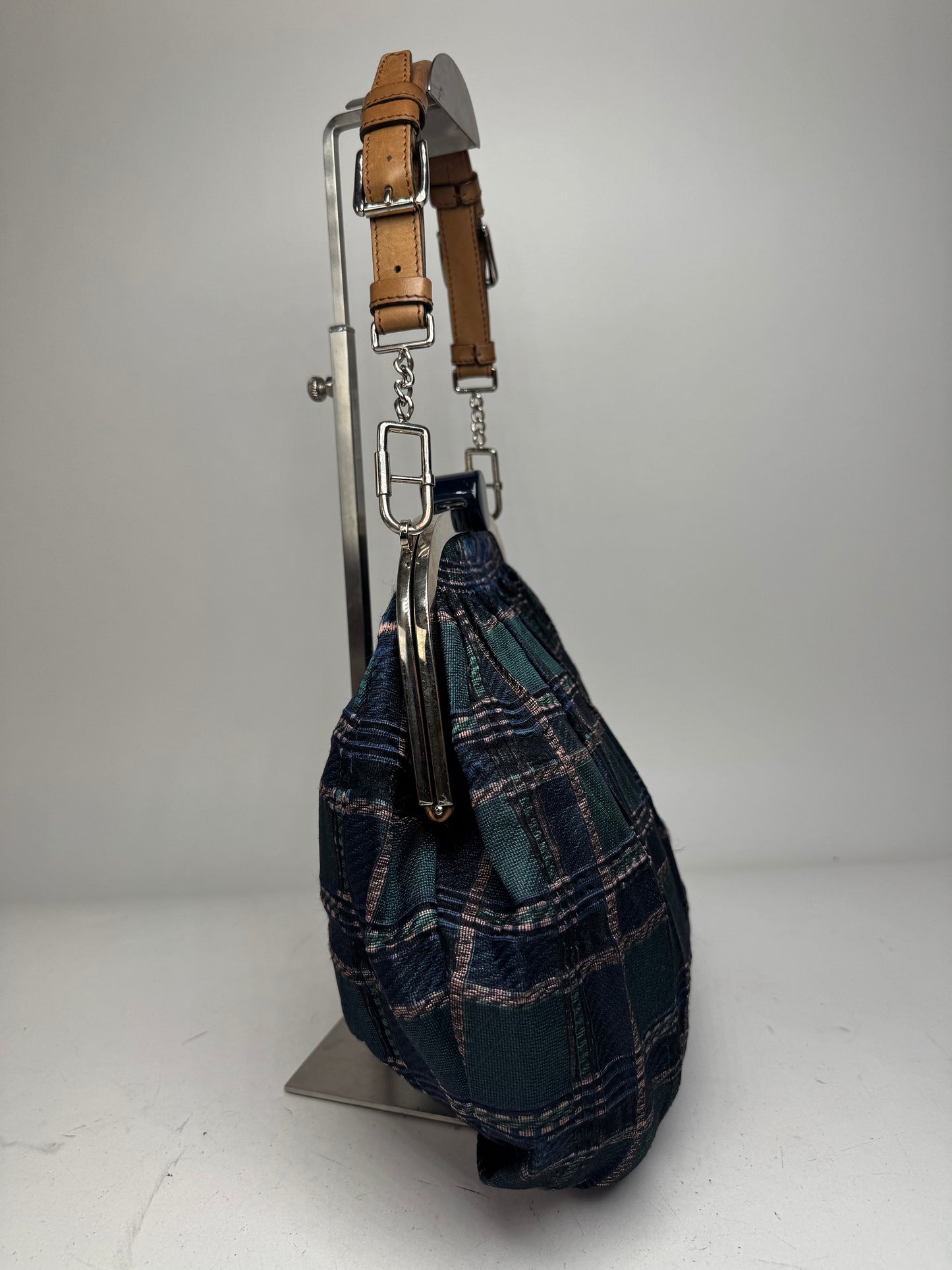 Vintage Marni Checked Wool Handbag Blue Green